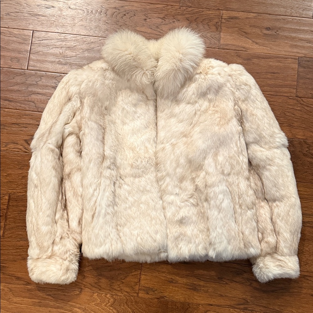 Elegant Cream Rabbit Fur Jacket